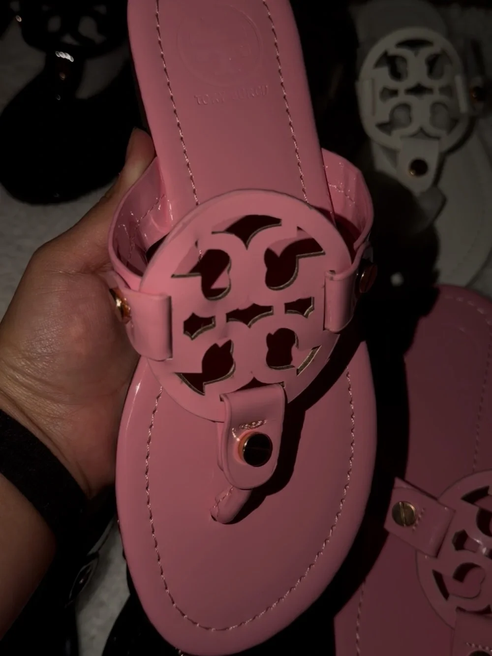 Tory Burch Pink Miller Thong Sandals with Logo Cutout